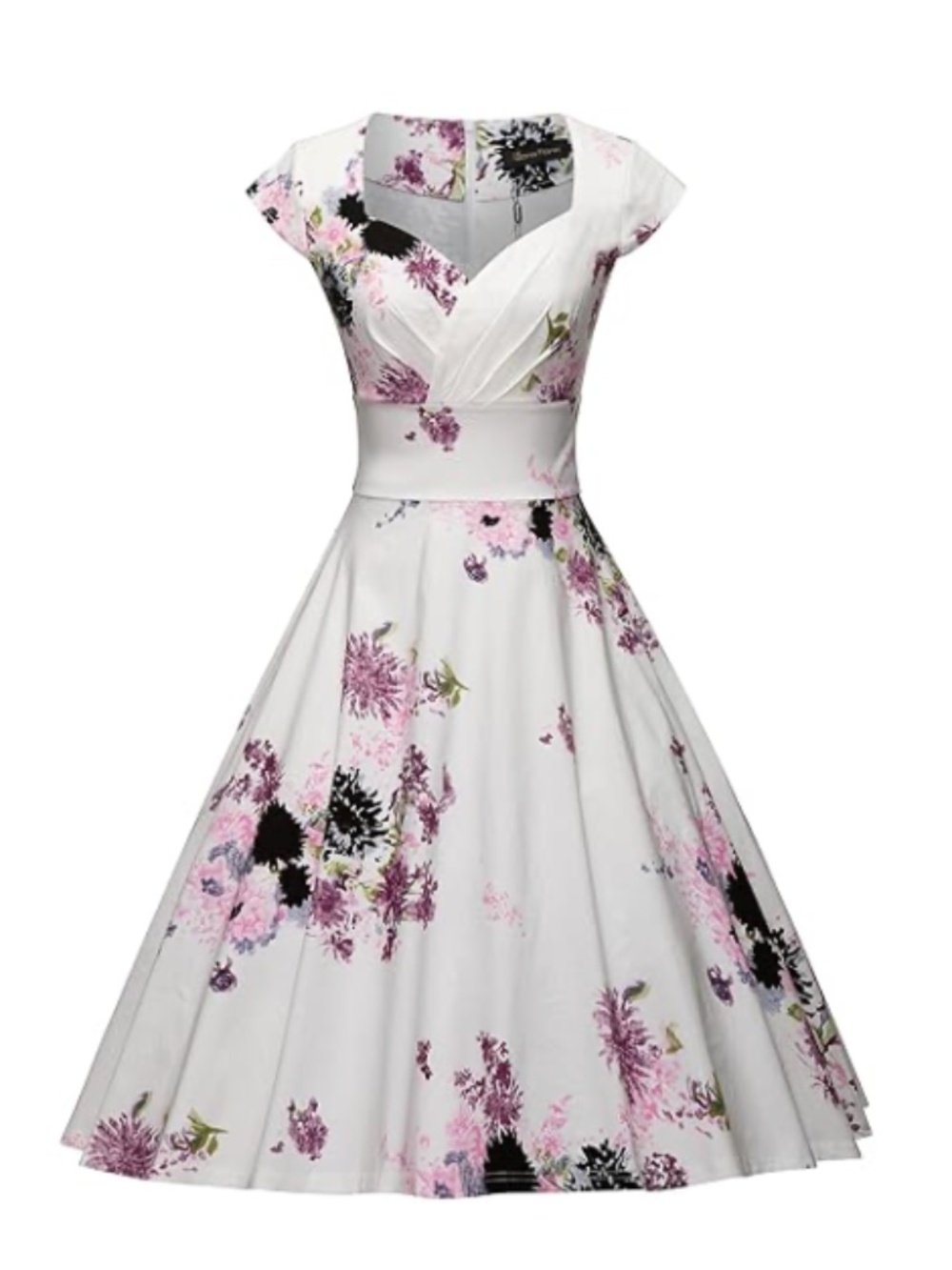Vintage Style GownTown 1950s Floral Swing Dress Sweetheart Neckline